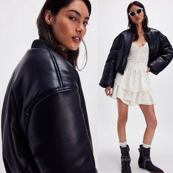 NEW Free People x BlankNYC Bold Blend Faux Leather Crop Puffer Bomber Jacket XS - Picture 2 of 11